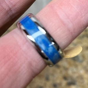 Custom Blue Inlay on a Stainless Steel band - size 8