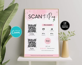 Editable Scan to Pay Sign Template: QR Code Payment (Instant Download)