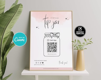 Editable Virtual Tip Jar Sign: Venmo, Cash App (Canva Template)