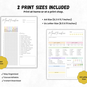 Daily Mood Tracker Printable PDF, Anxiety Tracker, Mental Health Journal, Emotion Log Sheet, Simple Mood Log, Canva Editable Tracker