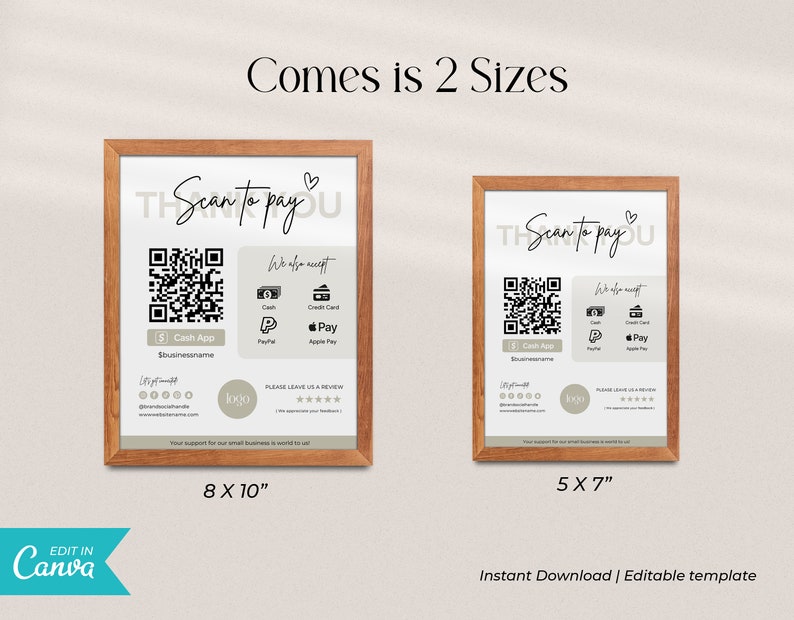 Editable Scan to Pay Card, Editable Canva Template, QR Code Sign Template, CashApp PayPal Sign for Small Business, Venmo Payment Printable Scan to Pay Sign, Pay Template, Paypal Sign