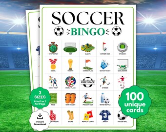 Cartones de Bingo de Fútbol, 100 Cartones de Bingo de Fútbol, Juego de Bingo de Fútbol para Niños, Actividad de Fútbol Imprimible, Juego para Fiestas de Fútbol, Juego para el Aula