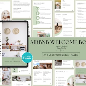 Mall för Airbnb-välkomstbok, redigerbar Canva-välkomstguide, Air BnB-husmanual, Superhost-e-bok, värdskyltar, skyltning, VRBO-semesterbostad