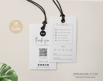 Editable Clothing Hang Tag Template: Boutique Fashion Labels (Canva, 2"x3.5")