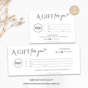 Minimalist Gift Certificate Template: DIY Editable Gift Card (Add Logo)