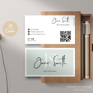 Druckbare Visitenkarte Vorlage, Visitenkarte Vorlage QR Code, Sofort Download, DIY Visitenkarte, bearbeitbare Karte, Canva Vorlage
