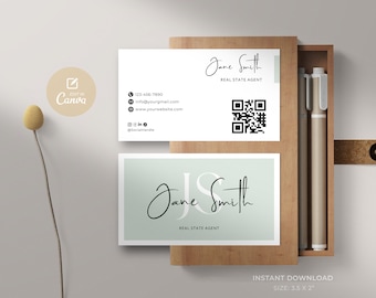 Minimalist Business Card Template with QR Code: Editable Canva Design (Digital Download)