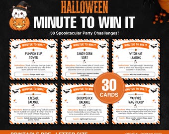 Halloween Minute to Win It Games, 30 Printable Halloween Party Games for Kids & Adults, Family Halloween Activities, Spooky Party Game PDF