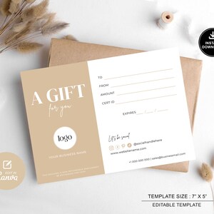 Editable Gift Card, Gift Certificate Template, Printable Gift Voucher, DIY Gift Voucher, Customizable Gift Certificate, Canva Template