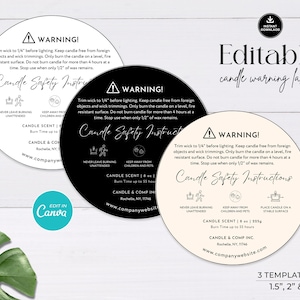 Minimalist Candle Warning Label Template, Editable Candle Warning Sticker, Printable Candle Safety Sticker, Circle Label Design, Canva