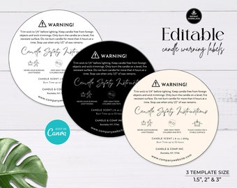 Editable Candle Warning Label Template: Circle Safety Sticker (Canva, Digital Download)