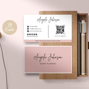 Sjabloon voor afdrukbare visitekaartjes, QR-code voor visitekaartjes, direct downloaden, DIY-telefoonkaart, bewerkbare kaart, Canva-sjabloon