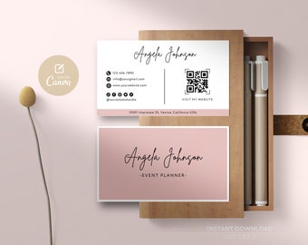 Printable Business Card Template, Business Card Template QR Code, Instant Download, DIY Calling Card, Editable Card, Canva Template