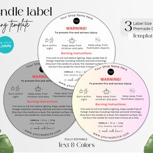 Candle Warning Label Template DIGITAL DOWNLOAD, Editable CANVA Template, Label Instructions, Round Candle Label, Candle Safety Sticker