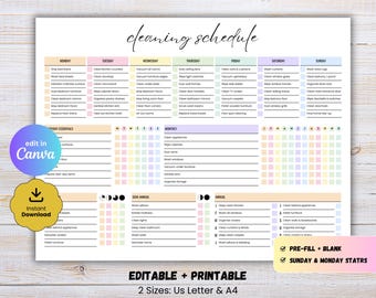Editable Cleaning Schedule, Printable ADHD Cleaning Planner, Daily Weekly Monthly Cleaning Checklist, Household Chore Chart, Canva Template