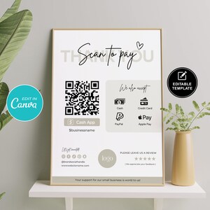 Editable Scan to Pay Card, Editable Canva Template, QR Code Sign Template, CashApp PayPal Sign for Small Business, Venmo Payment Printable Scan to Pay Sign, Pay Template, Paypal Sign
