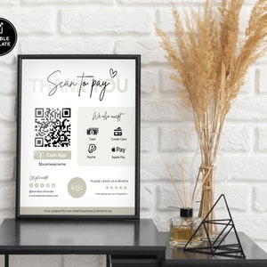 Editable Scan to Pay Card, Editable Canva Template, QR Code Sign Template, CashApp PayPal Sign for Small Business, Venmo Payment Printable Scan to Pay Sign, Pay Template, Paypal Sign