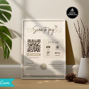 Editable Scan to Pay Card, Editable Canva Template, QR Code Sign Template, CashApp PayPal Sign for Small Business, Venmo Payment Printable Scan to Pay Sign, Pay Template, Paypal Sign