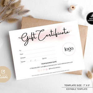 Boho Gift Certificate Template, Editable Gift Card, Gift Certificate Card,  DIY Printable Gift Voucher Certificate, Small Business Gift Card