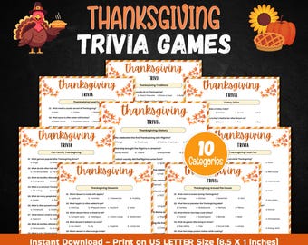 Printable Thanksgiving Trivia Game | Thanksgiving Trivia Questions | Fun Thanksgiving Party Game |Thanksgiving Game for Family Kids Adults