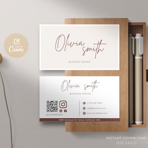 Druckbare Visitenkartenvorlage, Visitenkartenvorlage QR Code, Sofort Download, DIY Visitenkarte, bearbeitbare Karte, Canva Vorlage