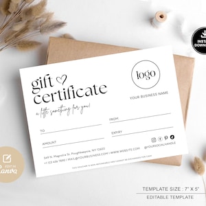 Editable Gift Certificate Template with Logo, Modern Gift Certificate Template Printable, Shop Voucher Template, A Gift For You Canva