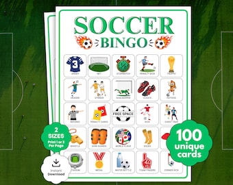 Soccer Bingo, Kid's Printable Bingo Game, 100 Soccer Bingo Cards, Soccer Game, Soccer Activity, Soccer Bingo Game for Kids, Digital Download