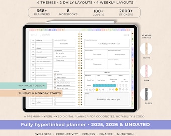 2025-2026 Digital Planner, Daily Weekly Monthly, Goodnotes, Notability, iPad & Android (Digital Download)