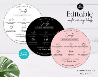 Editable Candle Warning Label Template: DIY Business Stickers (Canva)