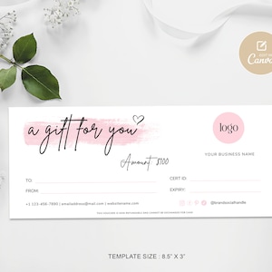 Modèle de certificat-cadeau modifiable, modèle de certificat-cadeau avec logo, imprimable de certificat-cadeau moderne, modèle de bon-cadeau Canva