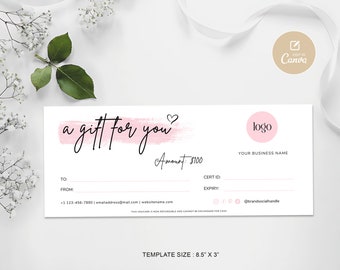 Editable Gift Certificate Template, Gift Certificate Template with Logo, Modern Gift Certificate Printabl, Gift Voucher Template Canva