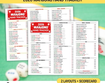 Mahjong handtracker 2026, printbare scorekaart voor Amerikaans Mahjong, Mahjong handtracker in PDF-formaat, NMJL speltracker, Mahjong spiekbriefje