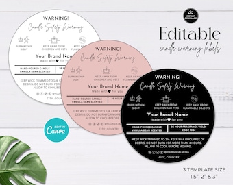 Minimalist Candle Warning Label Template: Editable DIY Design (Digital Download)