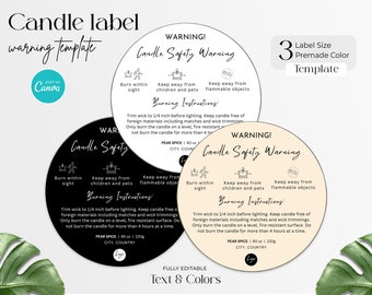 Minimalist Candle Warning Label Template: Editable Safety Sticker (Digital Download)