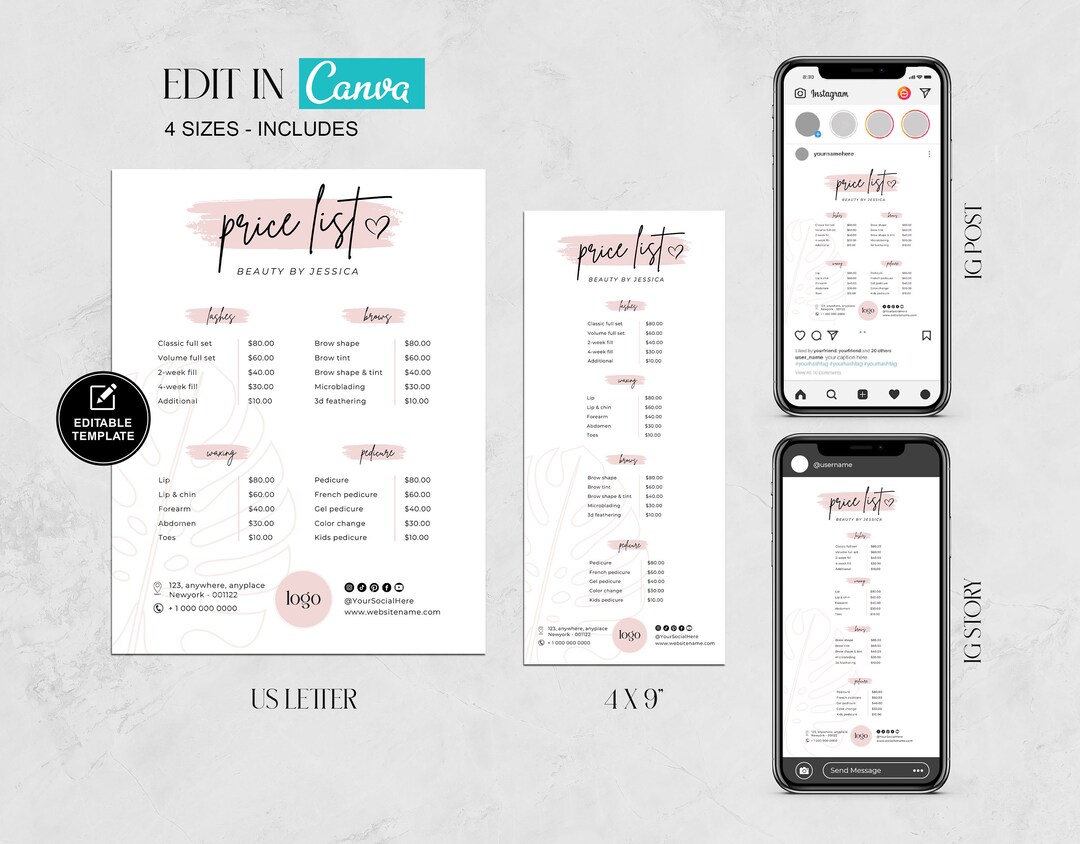 Editable Price List Template, DIY Small Business, Printable Pricing ...