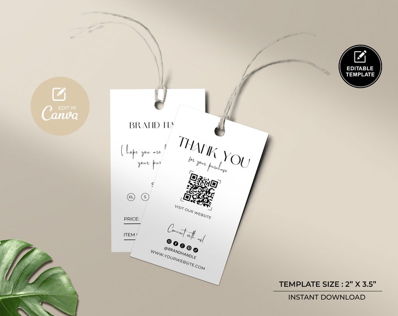 Editable Clothing Hang Tag Printable | Custom Clothing Tags | Hang Tag | Clothing Care Labels | Thank You Boutique Tags | Fashion Labels