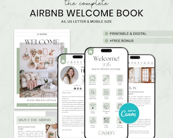 Plantilla de libro de bienvenida de Airbnb, manual del anfitrión en Canva (digital)