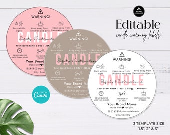 Plantilla editable de etiqueta de advertencia de velas: pegatina circular de seguridad (Canva)