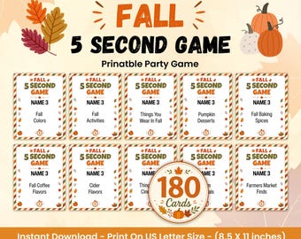 Juego de otoño de 5 segundos, juego imprimible para fiestas de otoño, juego de pensar rápido, juego rompehielos de otoño, actividad para Friendsgiving, juegos de otoño para adultos y niños