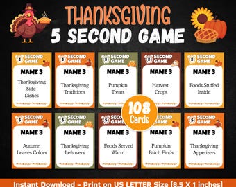 Thanksgiving 5 Second Game Printable, Thanksgiving Party Game, Activity for Kids & Adults, Classroom Game, Instant Download