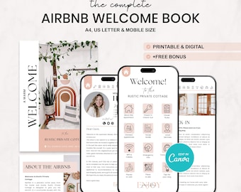 Airbnb Welcome Book Template, Editable Canva Welcome Guide,Air bnb House manual, Superhost eBook, Host signs, Vacation Rental Book, Canva