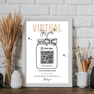 Printable Virtual Tip Jar Template, Venmo & Cash App Tip Jar, Cashapp Payment Sign, QR Code Sign , Canva editable template, Instant Download
