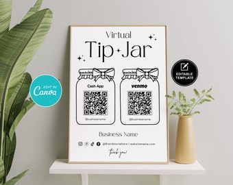 Venmo Cash App QR Code Sign: Editable Tip Jar Template (Instant Download)