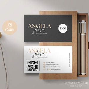 Modello di biglietto da visita con codice QR, download immediato, modello di biglietto da visita stampabile e modificabile, biglietto da visita fai da te, modello Canva modificabile