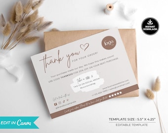 Editable Business Thank You Card Template: Modern Package Insert (Digital Download)