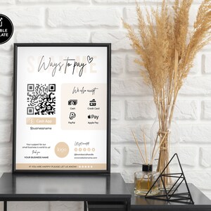 QR Code Sign Template, Scan to Pay Sign, Small Business Marketing, CashApp Paypal Sign, Customizable QR Code Print, Digital Download