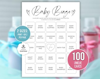 100 Baby Shower Bingo Cards, Prefilled Baby Bingo Game, Baby Gift Bingo Cards, Minimalist Baby Shower Game, Printable Baby Bingo, PDF