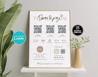 Scan To Pay Template Qr Code Sign For Paypal Qr Code Payment Sign Venmo Virtual Tip Jar Sign Small Business Printable Sign Cashless Payment