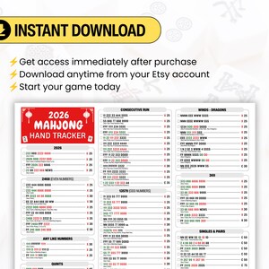 2026 Mahjong Hand Tracker PDF with a clean and easy-to-read layout for American Mahjong players. Great printable accessory for organizing scores during tournaments, club play, family gatherings, and friendly competitions.