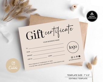 Editable Gift Certificate Template: Minimalist Design (Digital Download)